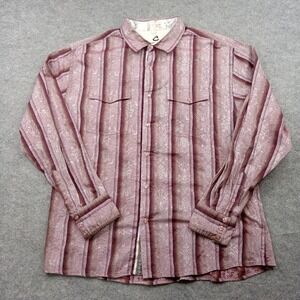 Scully Shirt Mens Large Burgundy Pink Jacquard Stripe Western‎ Pearl Snap Button